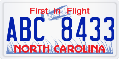 NC license plate ABC8433
