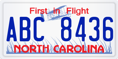 NC license plate ABC8436