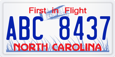 NC license plate ABC8437