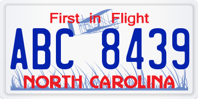 NC license plate ABC8439
