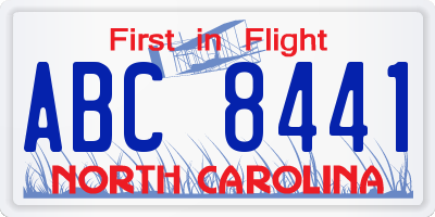 NC license plate ABC8441