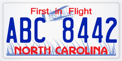 NC license plate ABC8442