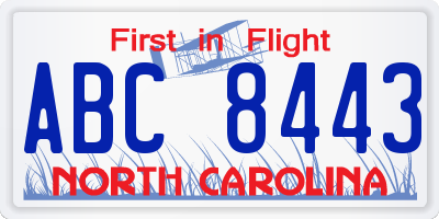 NC license plate ABC8443