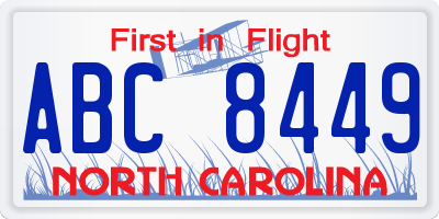 NC license plate ABC8449