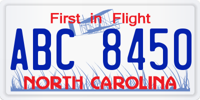 NC license plate ABC8450