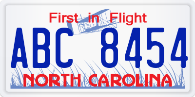 NC license plate ABC8454