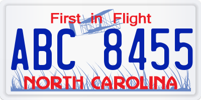NC license plate ABC8455