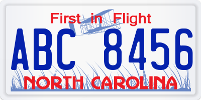 NC license plate ABC8456