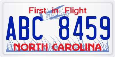 NC license plate ABC8459