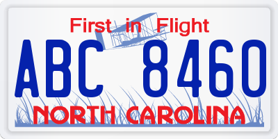 NC license plate ABC8460
