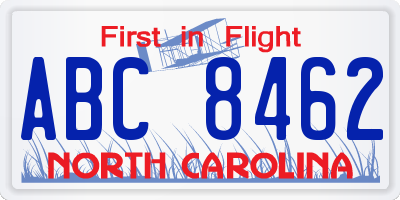 NC license plate ABC8462