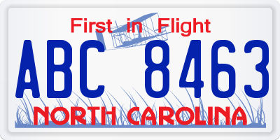 NC license plate ABC8463