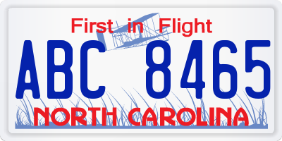 NC license plate ABC8465