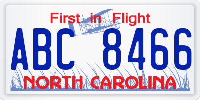 NC license plate ABC8466