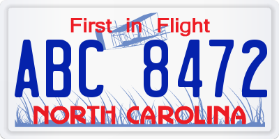 NC license plate ABC8472