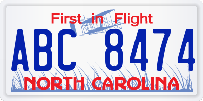 NC license plate ABC8474