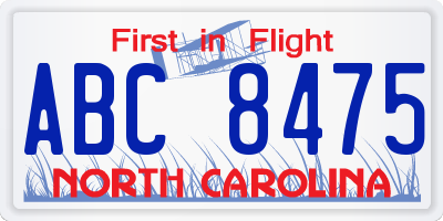 NC license plate ABC8475