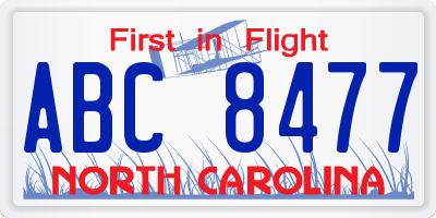 NC license plate ABC8477
