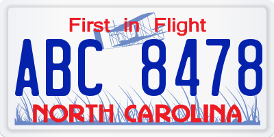NC license plate ABC8478