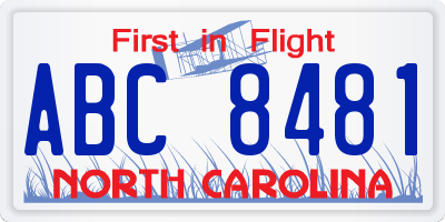 NC license plate ABC8481