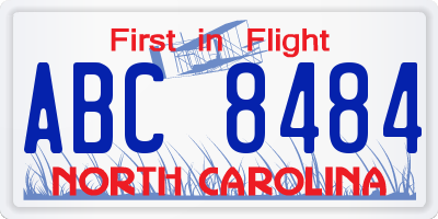 NC license plate ABC8484