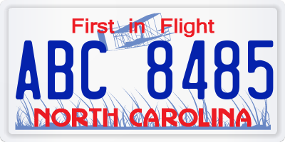 NC license plate ABC8485