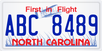 NC license plate ABC8489