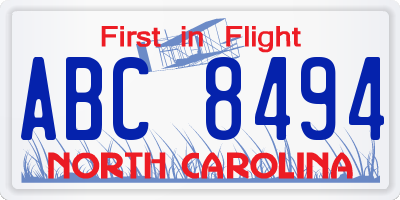 NC license plate ABC8494
