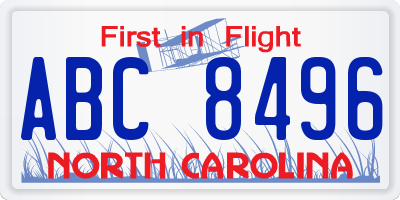 NC license plate ABC8496
