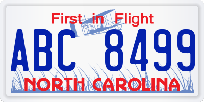 NC license plate ABC8499