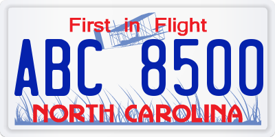 NC license plate ABC8500