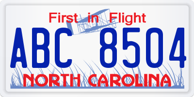 NC license plate ABC8504