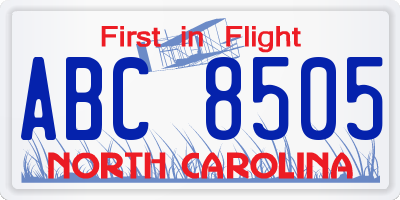 NC license plate ABC8505