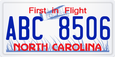 NC license plate ABC8506