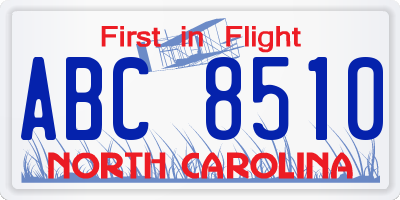 NC license plate ABC8510