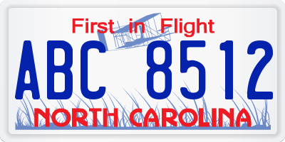 NC license plate ABC8512