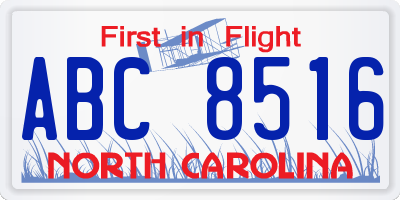NC license plate ABC8516