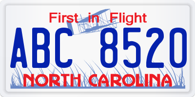NC license plate ABC8520