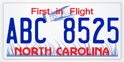 NC license plate ABC8525