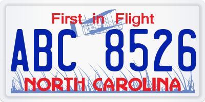 NC license plate ABC8526