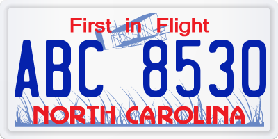 NC license plate ABC8530