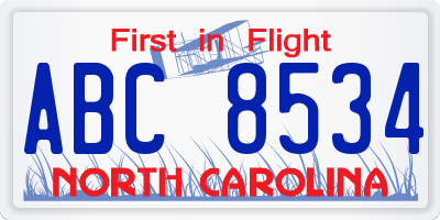 NC license plate ABC8534