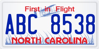 NC license plate ABC8538