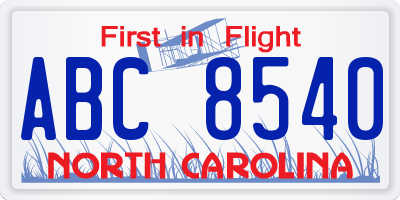 NC license plate ABC8540