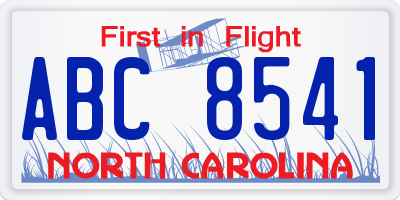 NC license plate ABC8541
