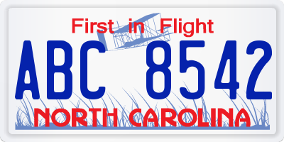 NC license plate ABC8542
