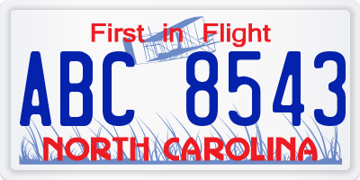 NC license plate ABC8543