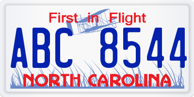 NC license plate ABC8544