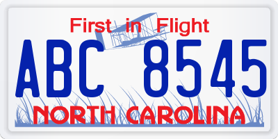 NC license plate ABC8545
