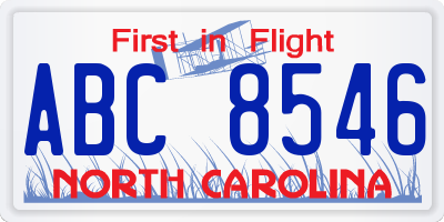 NC license plate ABC8546